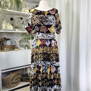 Vintage 90s Pattern Mixed Sheer Maxi Dress